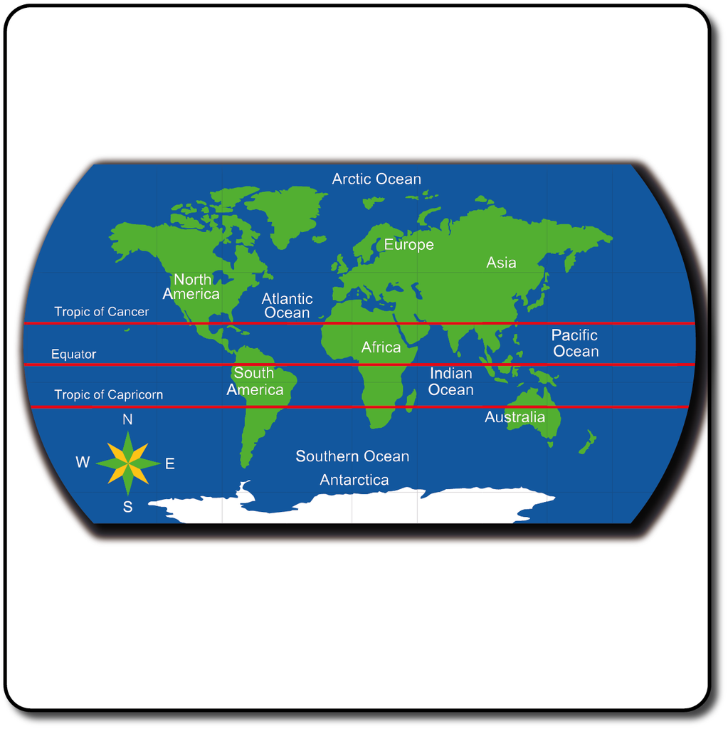 World Map Tropics & Equator - Small