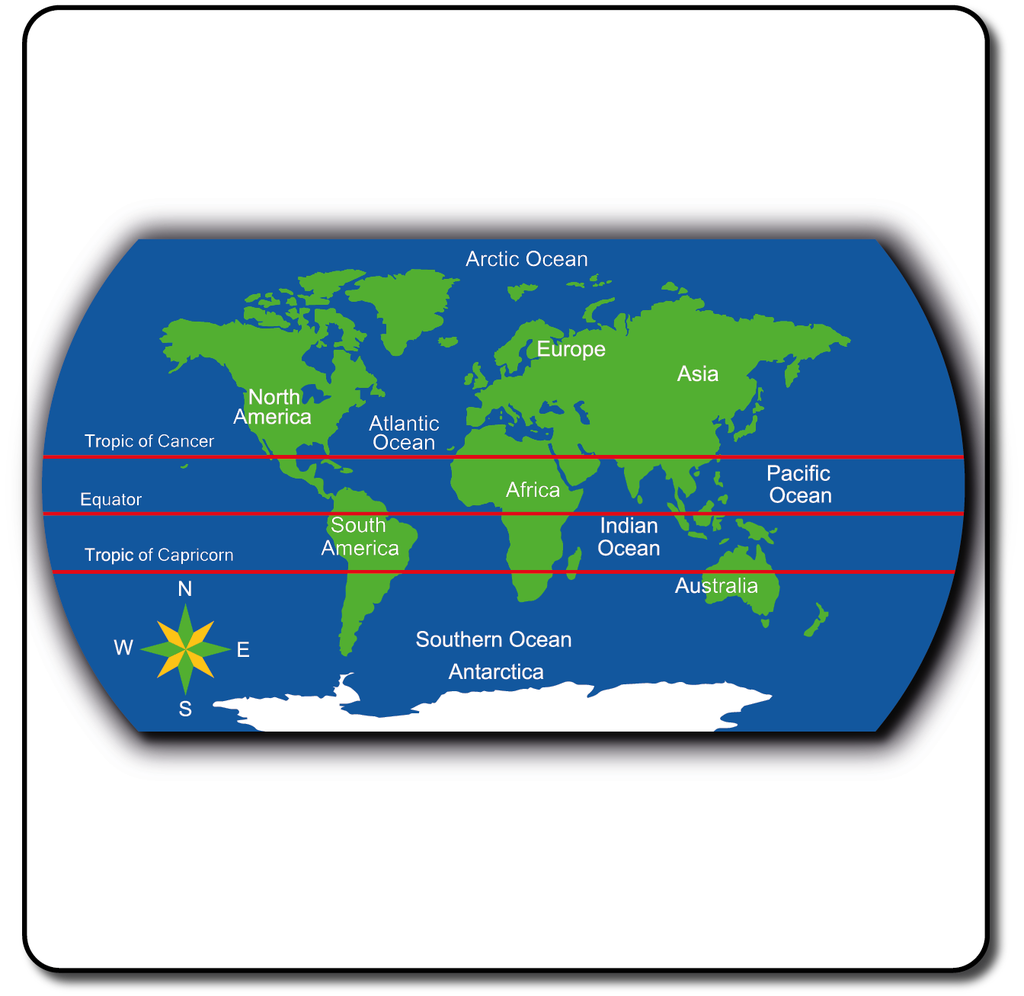 World Map Tropics & Equator - Large