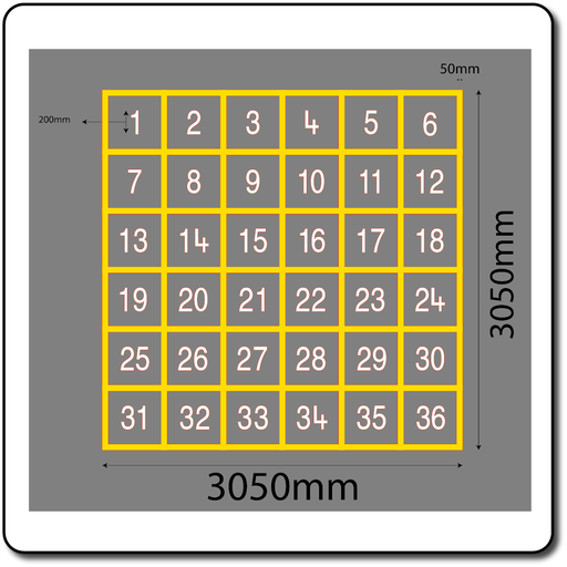 [TME008-36O] Number Grid 1-36 Outline
