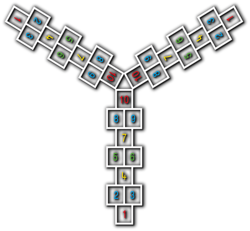 [TMG001-3OM] 3 Way Outline Hopscotch with Multi Coloured Numbers